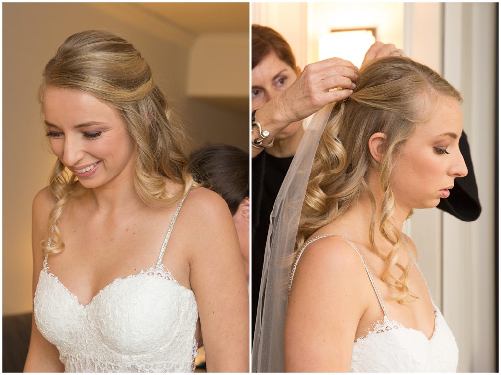 Bride gets ready in her Pnina Tornai dress
