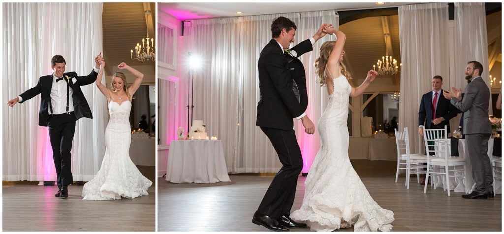 Bride and groom share a first dance at their wedding day at Belle Mer in Newport RI.