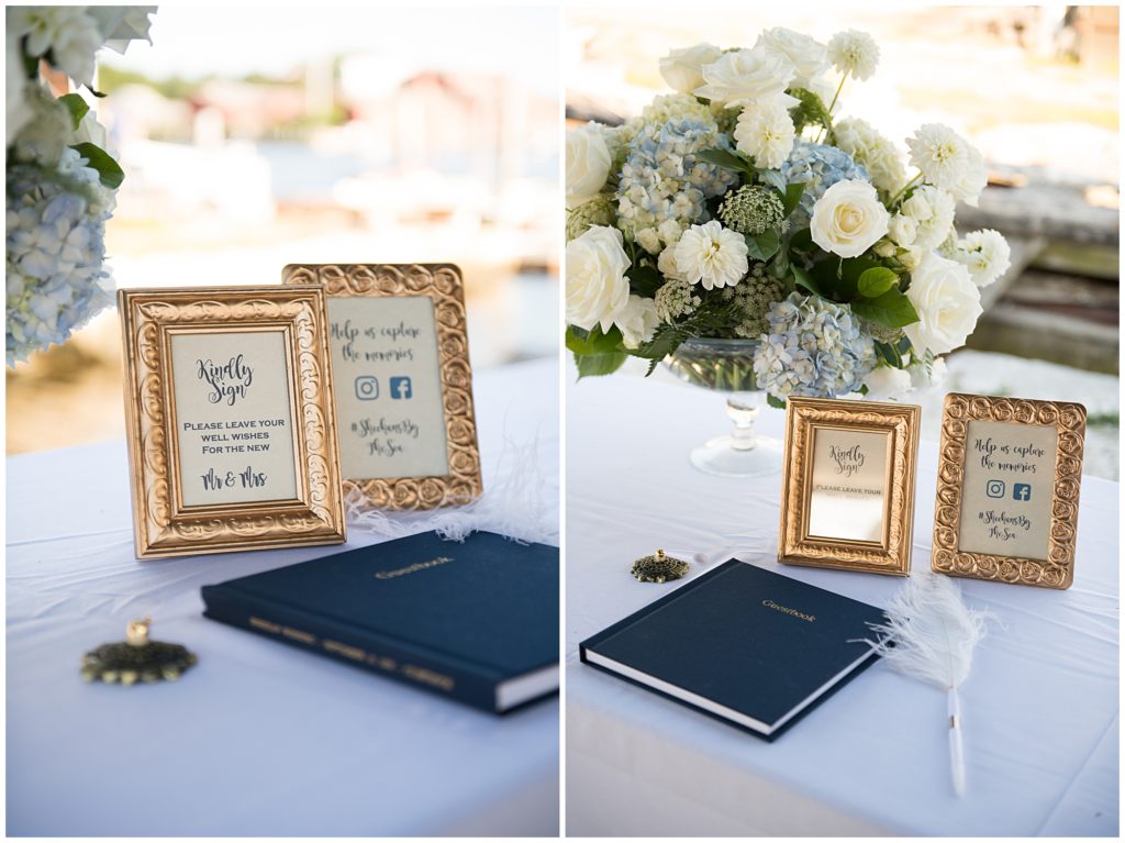 Blue and gold reception decor