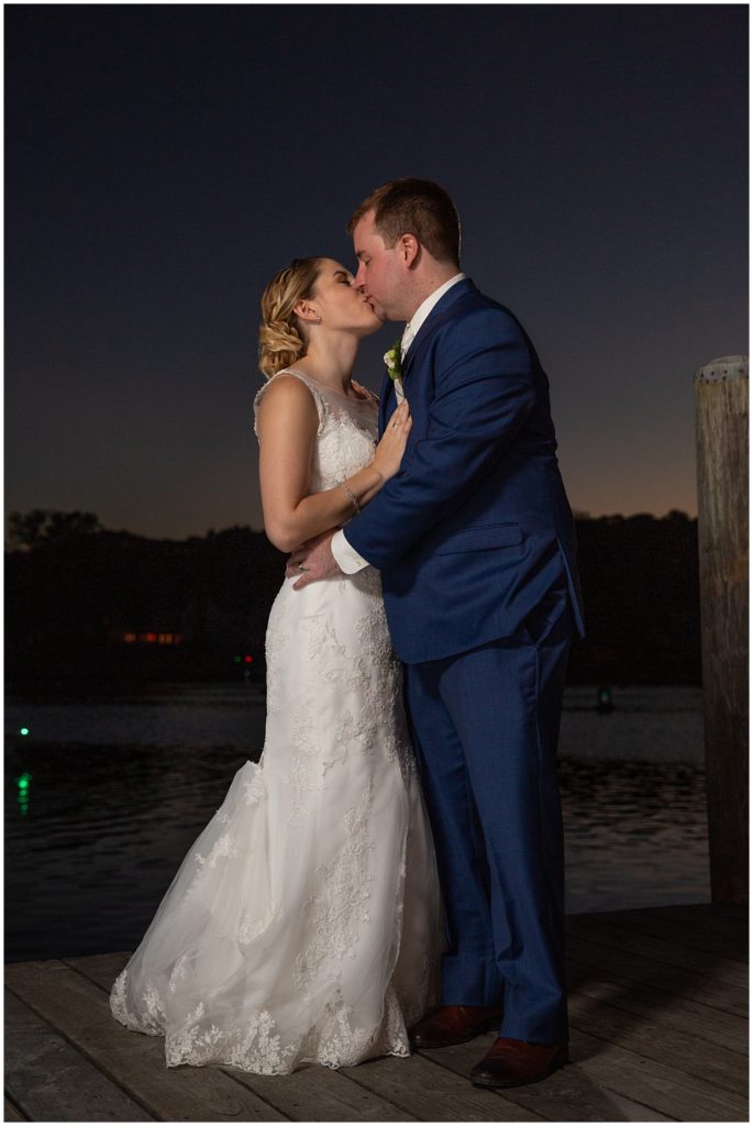 Night shot on the docks at The Mystic Seaport Museum Wedding. 