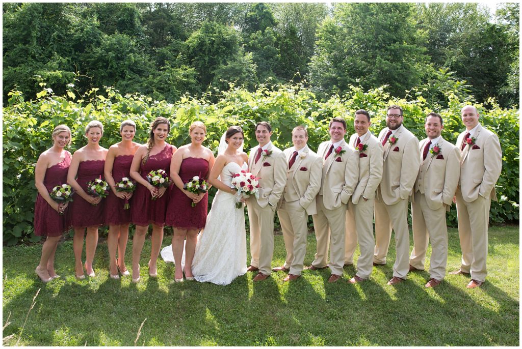 Bridal party  portraits with the bride and groom at Preston Ridge Vineyard in Preston Connecticut. 
