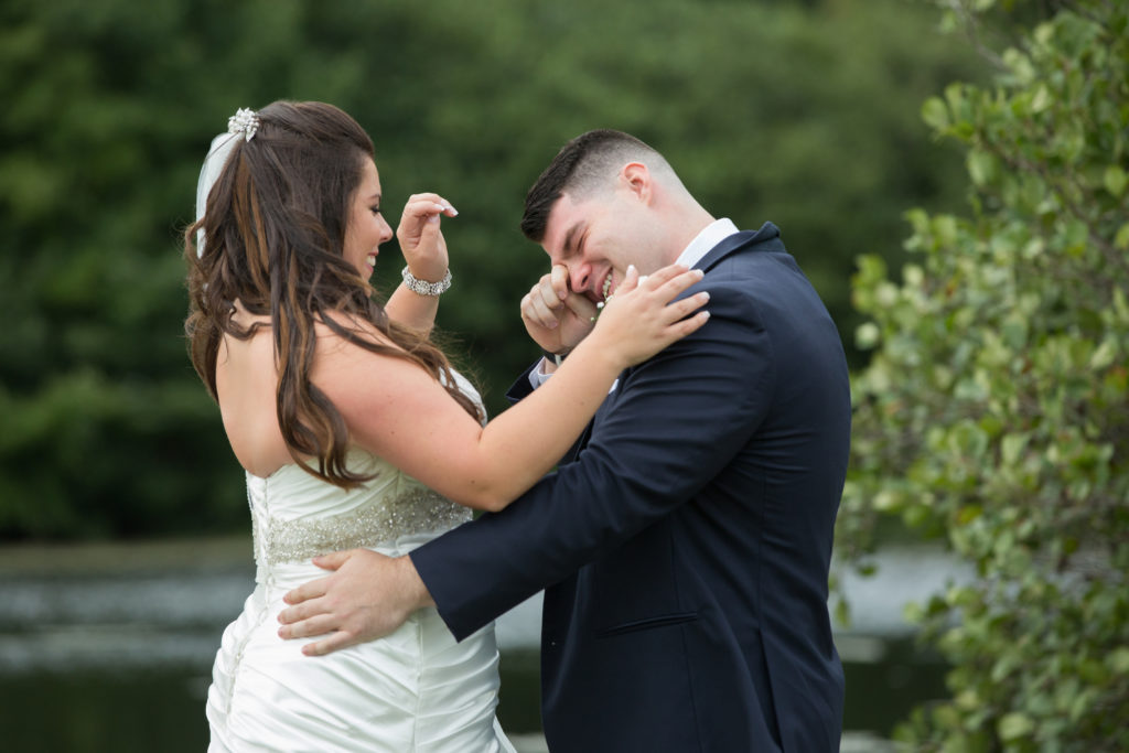 Emotional First look photos at Hillside Country Club in Rehoboth MA.