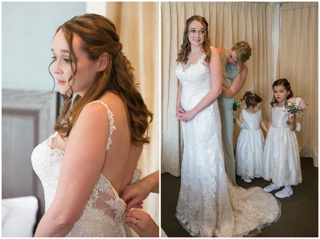 Bridal Party getting ready with flower girls. 