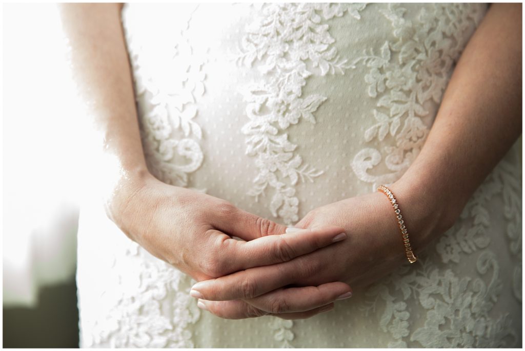 Lace wedding dress details. 