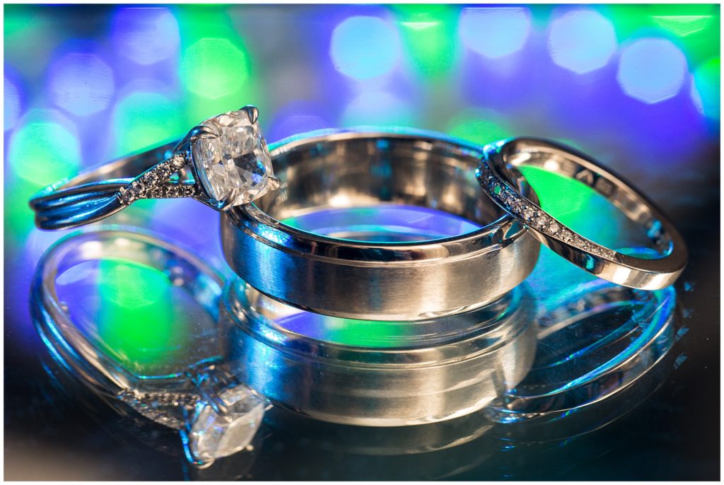 Ring shot of wedding bands. 
